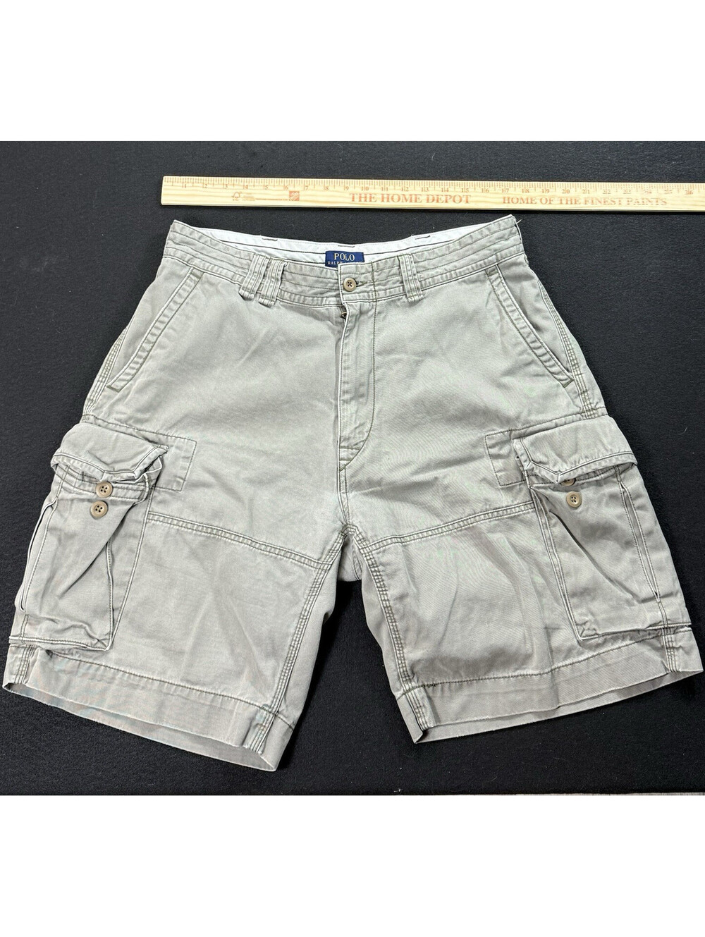 Polo Ralph Lauren Men’s Gray Cargo Shorts Flat Front Solid Zip Cargo Pockets